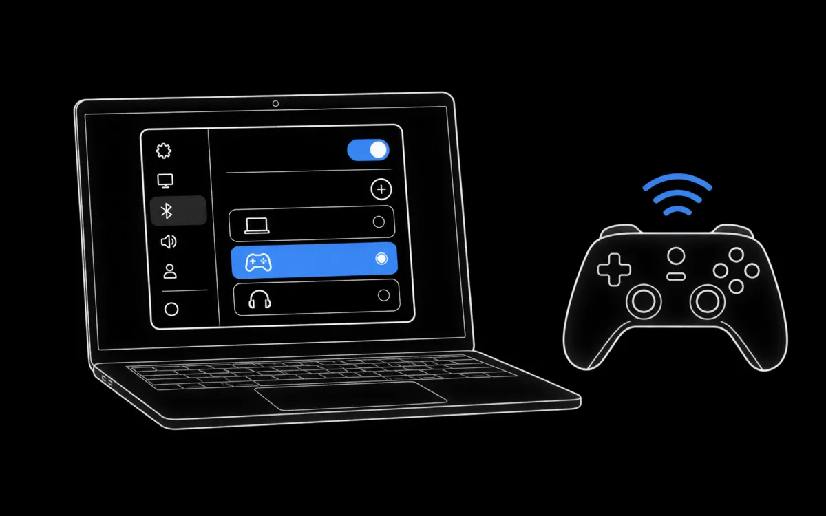 Turn on Bluetooth, add a device and pick the controller from the list
