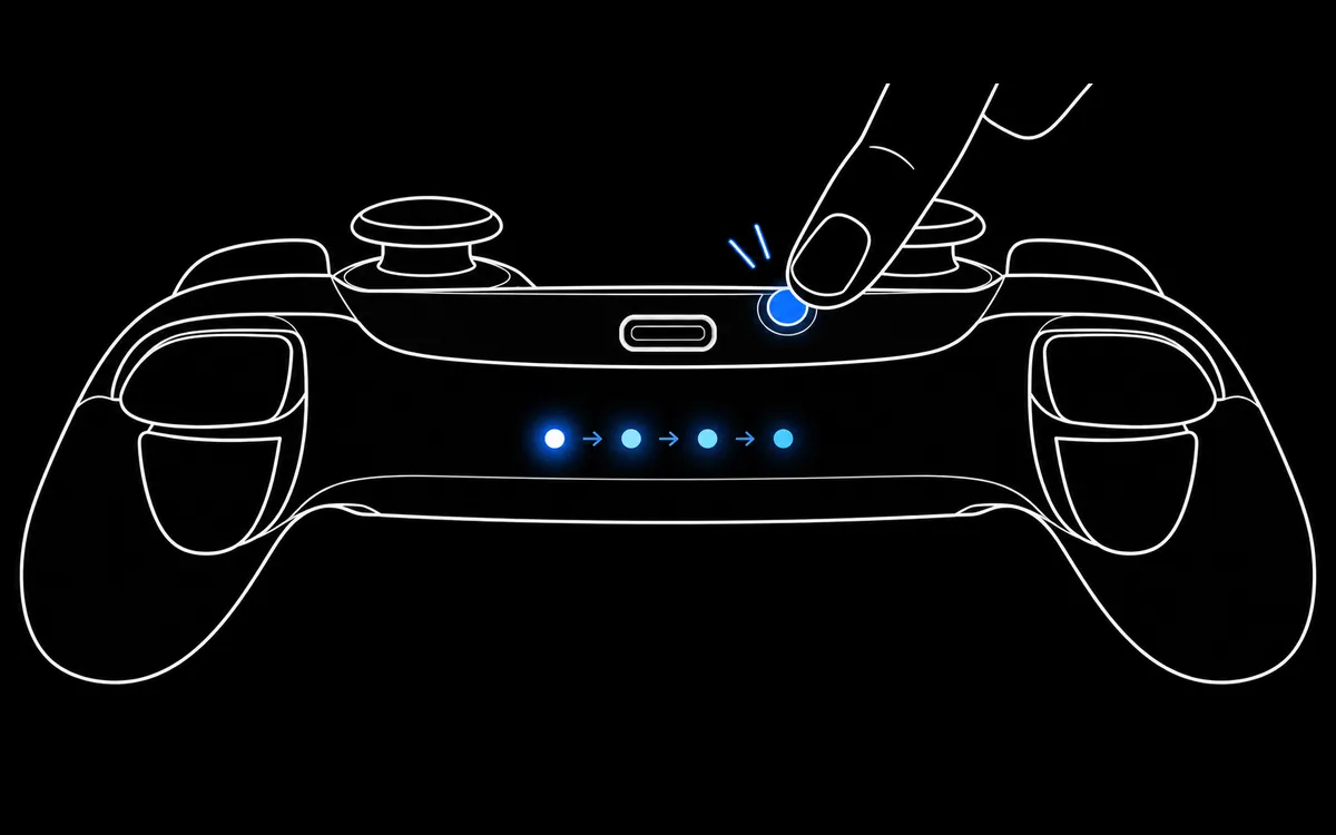 Switch Pro Controller: hold the SYNC button next to the USB C port